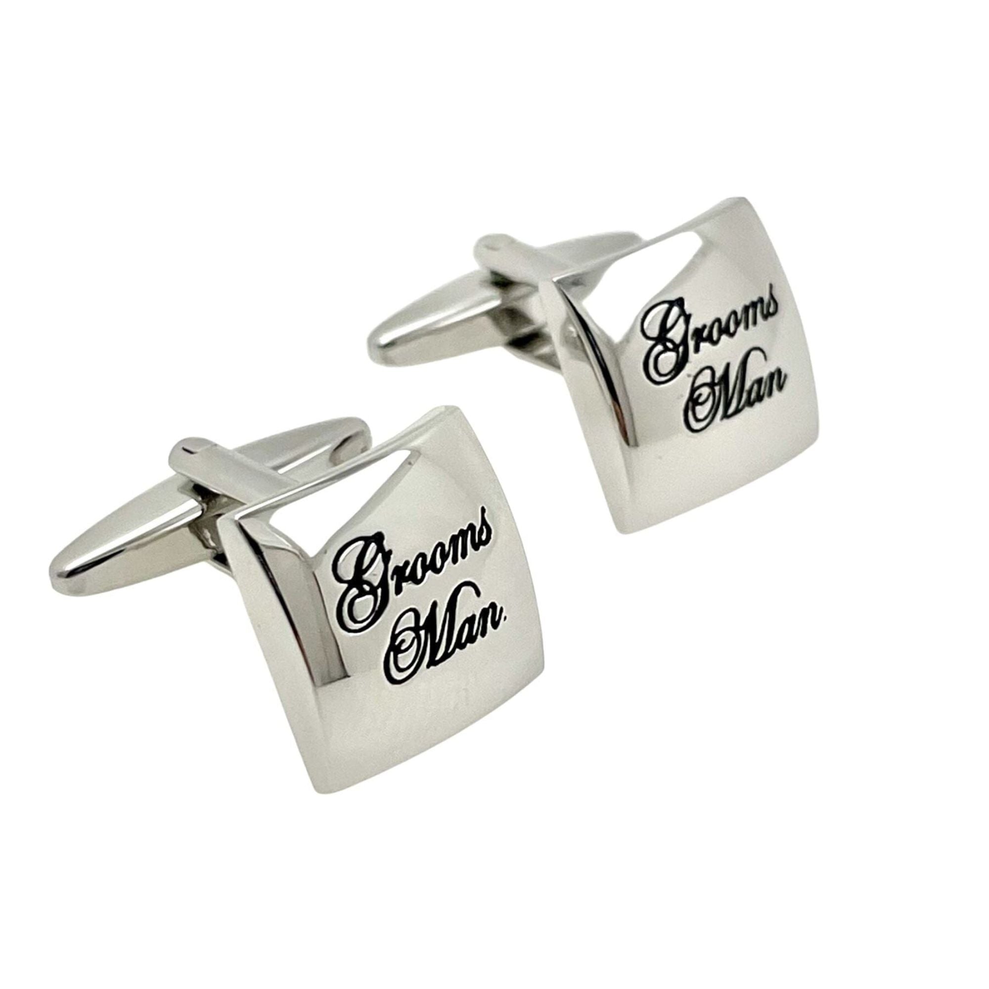 Grooms Man Curved Silver Wedding Cufflinks