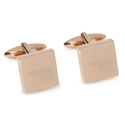 Groomsman & Date Engraved Wedding Cufflinks in Rose Gold