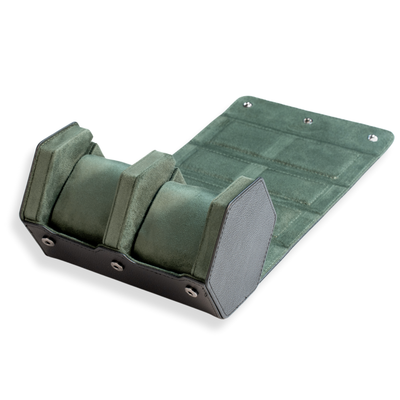 Hex Leather Watch Roll 2 Slots in Black/Green