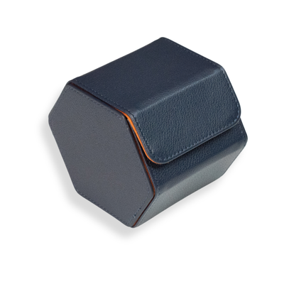 Hex Leather Watch Roll 1 Slot in Navy/Orange