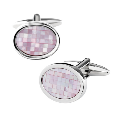 Pink Mother of Pearl Mosaic Oval Cufflinks