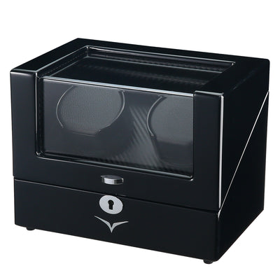 Waratah Black Carbon Fibre Watch Winder Box for 2 Watches