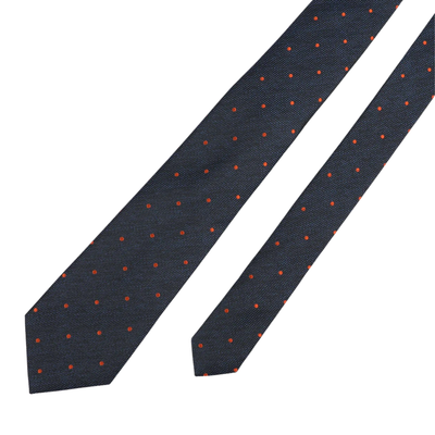 Navy Orange Silk Mini Spot Tie