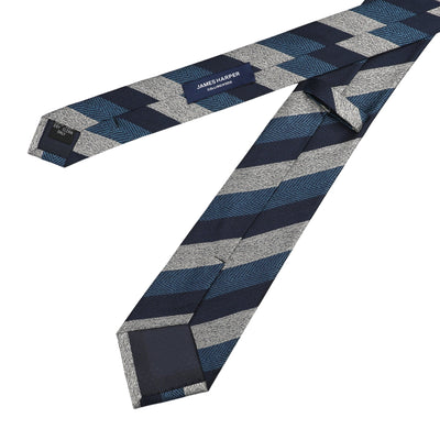 Navy Silver Silk Stripe Tie