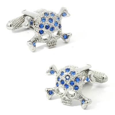 Blue Crystal Skull Crossbone Cufflinks