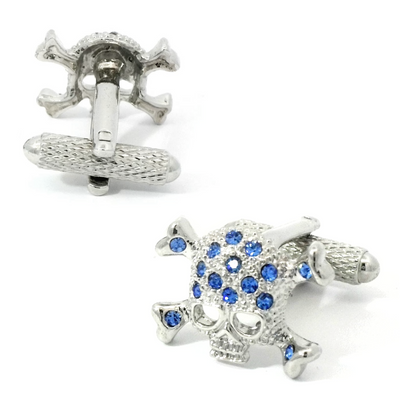 Blue Crystal Skull Crossbone Cufflinks