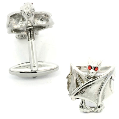 Folded Wing Bat Cufflinks with Red Crystal Eyes