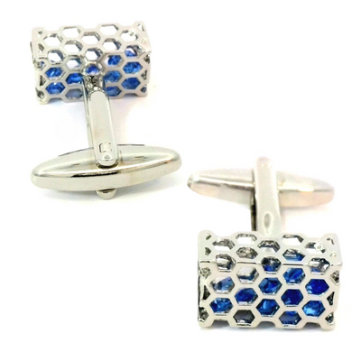 Honeycomb Basket Cufflinks: Blue Crystals