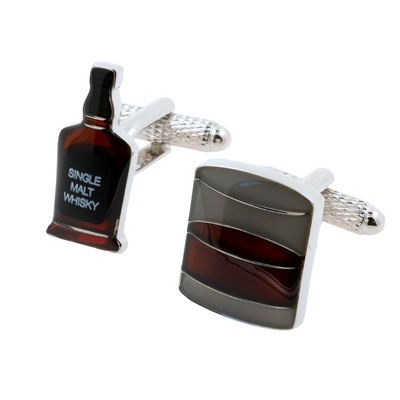 Whisky Tumbler & Whisky Bottle Cufflinks