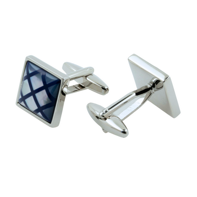 Navy Blue Crisscross on Mother of Pearl Cufflinks