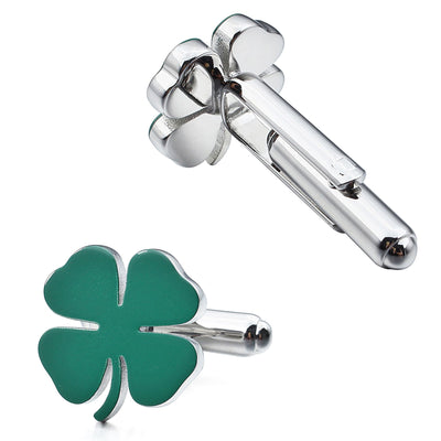 Green Lucky Four Leaf Clover Cufflinks