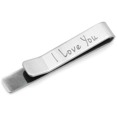 Brushed Silver I Love You Engraved Tie Clip