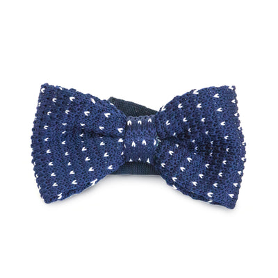 Adult Knit Bow Tie - Dark Blue/White Dot