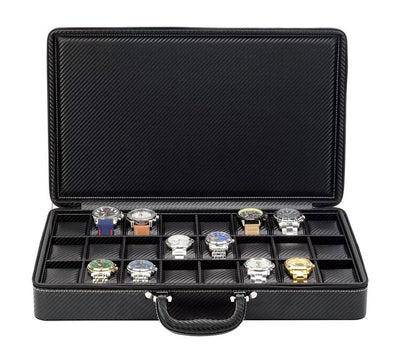 24 Slots Black Leather Watch Storage Case