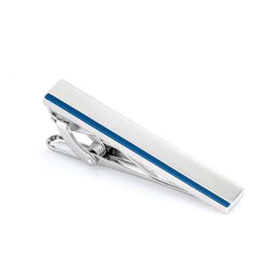 Shiny Silver Blue Edge Tie Clip