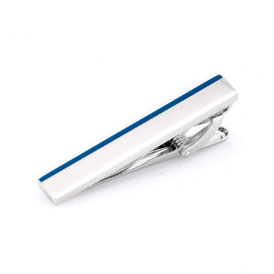 Shiny Silver Blue Edge Tie Clip