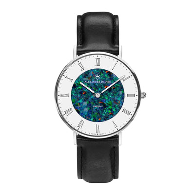 Romano Pedy Red Swiss Opal Watch 36MM  with Black Leather Strap