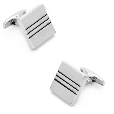 Classic Silver Black Line Cufflinks