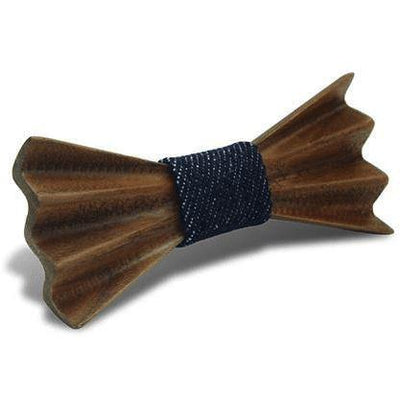 Dark Wood 3D Accordion Style Kids Bow Tie in Blue Denim