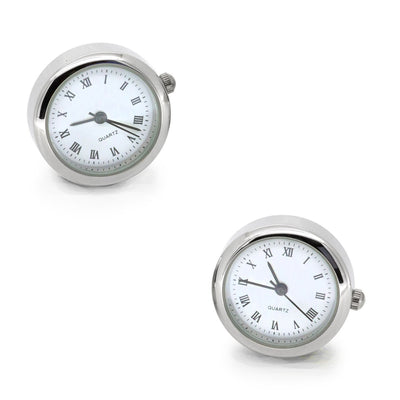 Round White Faced Working Clock Watch Cufflinks