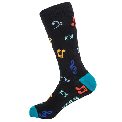 Soul Song Music Notes Bamboo Socks by Dapper Roo, Song Music Notes Socks, Dapper Roo, Socks, Black, Teal, Multi, Bmaboo, Elastane, Nylon, Elastic, SK2029, Men's Socks, Socks for Men, Clinks.com