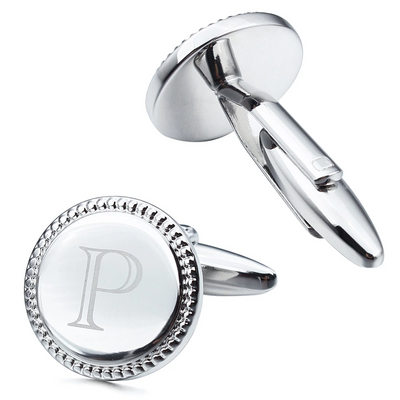 Silver Initial Round Cufflinks