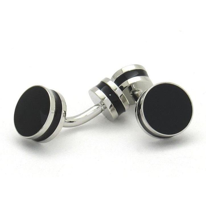 Round Black/Silver Cufflinks