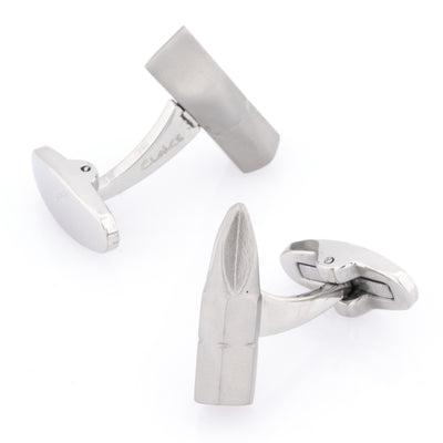 Screwdriver Bit Flat-head and Phillips Brushed Silver Cufflinks