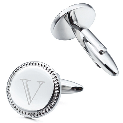 Silver Initial Round Cufflinks